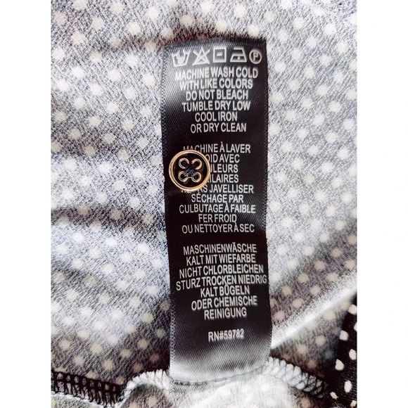 Adrianna Papell Long Sleeve Polka Dot Black White Smocked Ruffle Neck Top M - Picture 9 of 9